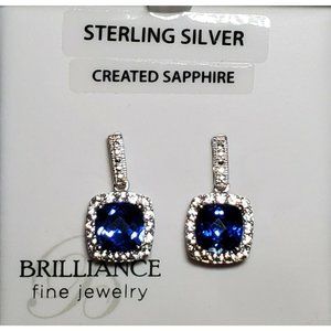 Created Blue & White Sapphire Sterling Earrings